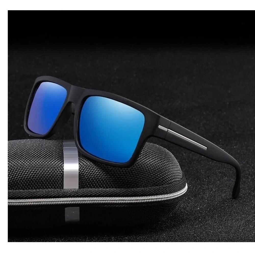 Polarized Sunglasses Men Driving Fishing Square Frame Blue Mirror Lens Gafas New